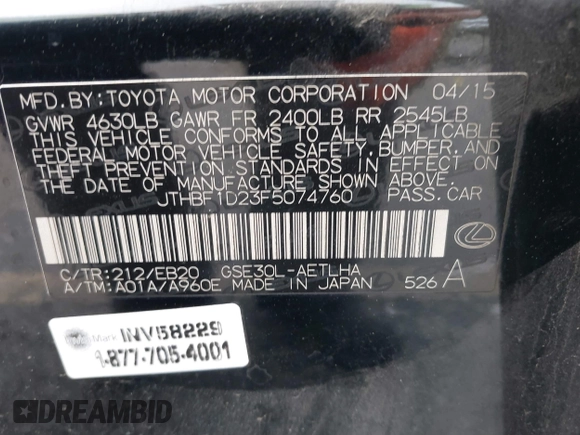 2015 Lexus IS 250 z VIN JTHBF1D23F5074760, wystawiony jako IAAI lot #41752238 z przebiegiem 183 943 mil mil oraz . Historia ofert i sprzedaży dostępna na DreamBid. Obrazek 9.