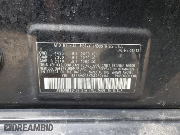 2013 Subaru Legacy Special Sports with VIN 4S3BMCG6XD3032404, listed as a Copart auction lot 48394715 with 149,652 mi miles and Salvage Title. Bid and sale history available at DreamBid. Image 14.