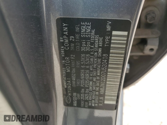 2007 Hyundai Tucson SE with VIN KM8JN12D07U520418, listed as a Copart auction lot 41568235 with 64,256 mi miles and Salvage Title. Bid and sale history available at carsss.com. Image 13.