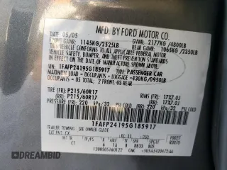 2005 Ford Five Hundred SEL with VIN 1FAFP24195G185917, listed as a Copart auction lot 68855444 with 0 mi miles and Salvage Title. Bid and sale history available at carsss.com. Image 14.