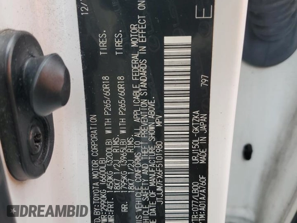 2015 Lexus GX 460 Luxury with VIN JTJJM7FX6F5101980, listed as a Copart auction lot 48760595 with 136,240 mi miles and Salvage title. Bid and sale history available at DreamBid. Image 13.