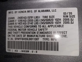 2020 Honda Passport EX-L z VIN 5FNYF8H55LB011307, wystawiony jako IAAI lot #40880877 z przebiegiem 32 509 mil mil oraz . Historia ofert i sprzedaży dostępna na DreamBid. Obrazek 9.