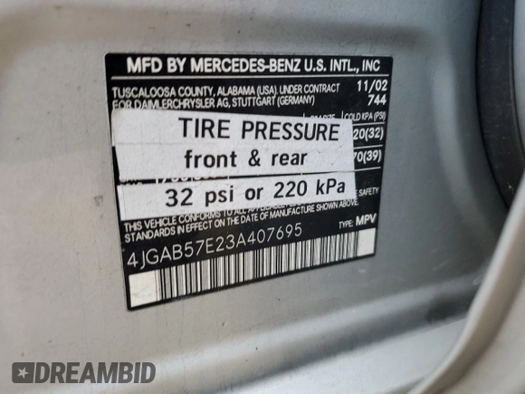 2003 Mercedes-Benz M-Class 3.7L with VIN 4JGAB57E23A407695, listed as a Copart auction lot 79568154 with 228,488 mi miles and Salvage Title. Bid and sale history available at carsss.com. Image 13.