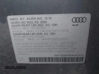 2015 Audi Q5 Premium Plus with VIN WA1DGAFP6FA081672, listed as a IAAI auction lot 41296139 with 93,376 mi miles. Bid and sale history available at carsss.com. Image 9.