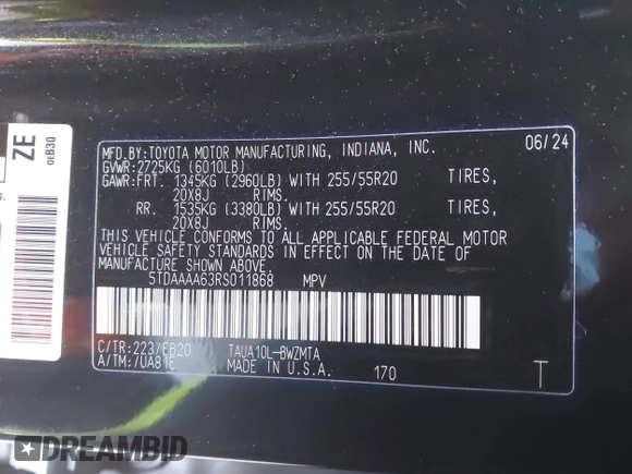 2024 Lexus TX 350 z VIN 5TDAAAA63RS011868, wystawiony jako IAAI lot #41377223 z przebiegiem 214 mil mil oraz . Historia ofert i sprzedaży dostępna na DreamBid. Obrazek 9.