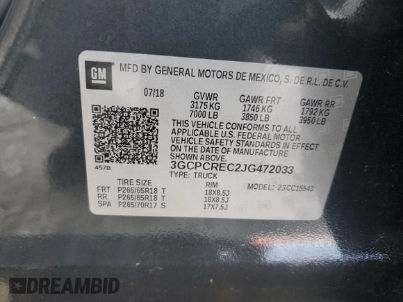 2018 Chevrolet Silverado 1500 LT with VIN 3GCPCREC2JG472033, listed as a Copart auction lot 48465325 with 98,663 mi miles and Salvage Title. Bid and sale history available at carsss.com. Image 12.