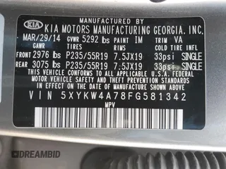 2015 Kia Sorento SX Limited with VIN 5XYKW4A78FG581342, listed as a Copart auction lot 49178825 with 187,558 mi miles and Salvage Title. Bid and sale history available at carsss.com. Image 14.