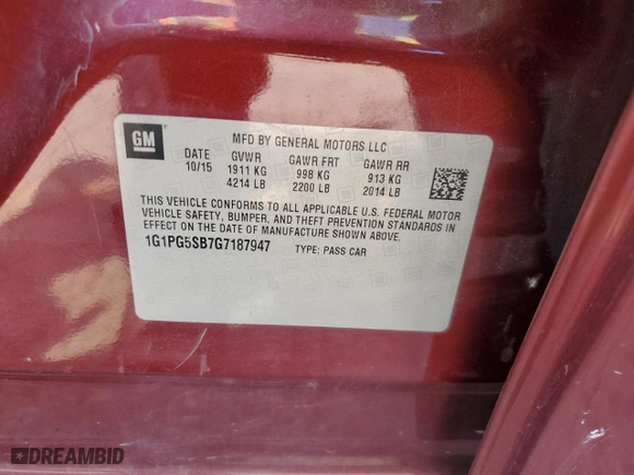 2016 Chevrolet Cruze Limited LTZ with VIN 1G1PG5SB7G7187947, listed as a Copart auction lot 70401294 with 164,996 mi miles and Salvage Title. Bid and sale history available at carsss.com. Image 13.