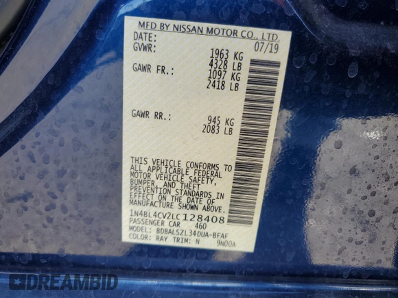 2020 Nissan Altima 2.5 SR with VIN 1N4BL4CV2LC128408, listed as a Copart auction lot 82921034 with 9,921 mi miles and Salvage Title. Bid and sale history available at carsss.com. Image 15.
