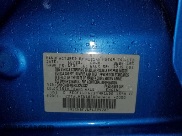 2024 Nissan Versa SR z VIN 3N1CN8FV6RL824782, wystawiony jako Copart lot #61356435 z przebiegiem 41 201 mil mil oraz Czysty tytuł • Clean title. Historia ofert i sprzedaży dostępna na DreamBid. Obrazek 12.