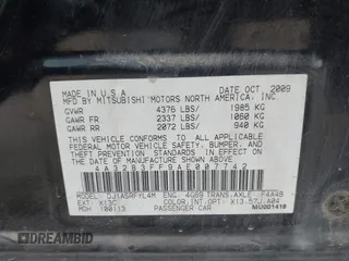 2010 Mitsubishi Galant ES z VIN 4A32B3FF9AE007742, wystawiony jako IAAI lot #42032505 z przebiegiem 248 472 mil mil oraz . Historia ofert i sprzedaży dostępna na DreamBid. Obrazek 9.