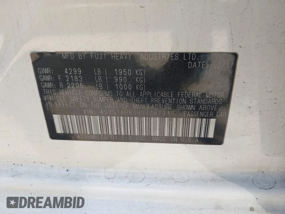 2017 Subaru Impreza Premium z VIN 4S3GTAB61H3718731, wystawiony jako IAAI lot #42520623 z przebiegiem 86 225 mil mil oraz . Historia ofert i sprzedaży dostępna na DreamBid. Obrazek 9.