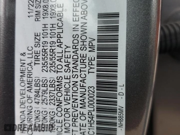 2023 Acura RDX Technology with VIN 5J8TC1H54PL000023, listed as a Copart auction lot 51010115 with 15,741 mi miles and Salvage title. Bid and sale history available at DreamBid. Image 13.