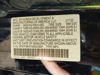 2022 Honda Passport Elite z VIN 5FNYF8H01NB003681, wystawiony jako IAAI lot #42186806 z przebiegiem 50 517 mil mil oraz . Historia ofert i sprzedaży dostępna na DreamBid. Obrazek 9.