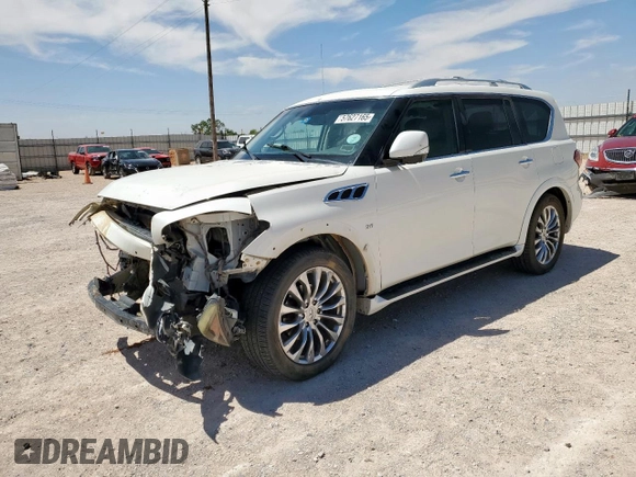2015 Infiniti QX80 with VIN JN8AZ2NE9F9080739, listed as a Copart auction lot 57627165 with 155,836 mi miles and Salvage title. Bid and sale history available at DreamBid. Image 1.