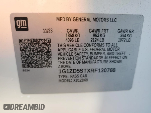 2024 Chevrolet Malibu LT with VIN 1G1ZD5STXRF130788, listed as a Copart auction lot 56486895 with Not Provided miles and Non Repairable. Bid and sale history available at DreamBid. Image 12.