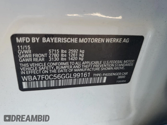 2016 BMW 7 Series 750i with VIN WBA7F0C56GGL99161, listed as a Copart auction lot 87652655 with 97,805 mi miles and Salvage Title. Bid and sale history available at carsss.com. Image 13.