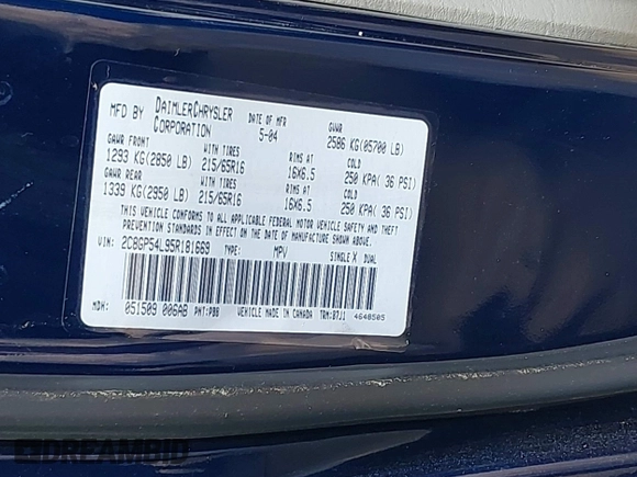 2005 Chrysler Town & Country Touring with VIN 2C8GP54L95R181669, listed as a IAAI auction lot 42065243 with 183,285 mi miles. Bid and sale history available at carsss.com. Image 9.
