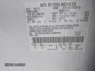 2014 Ford Explorer XLT with VIN 1FM5K8D89EGA68645, listed as a IAAI auction lot 41558230 with 144,082 mi miles and . Bid and sale history available at DreamBid. Image 9.