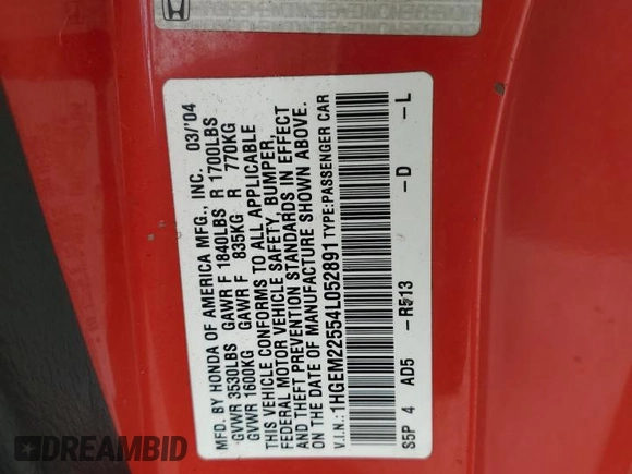 2004 Honda Civic LX with VIN 1HGEM22554L052891, listed as a Copart auction lot 79834094 with Not Provided miles and Clean Title. Bid and sale history available at carsss.com. Image 12.