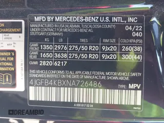 2022 Mercedes-Benz GLE 350 with VIN 4JGFB4KBXNA726486, listed as a IAAI auction lot 41736288 with 47,023 mi miles and . Bid and sale history available at DreamBid. Image 9.