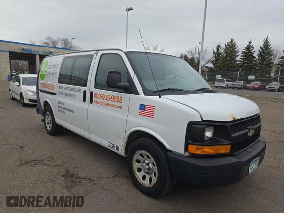 2012 Chevrolet Express Cargo Van with VIN 1GCSGAFX2C1181003, listed as a IAAI auction lot 42180937 with 236,325 mi miles. Bid and sale history available at carsss.com. Image 1.