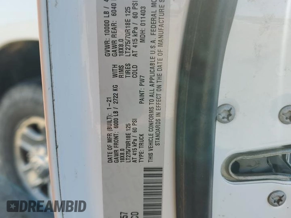 2021 Ram 2500 Tradesman with VIN 3C6UR5HLXMG532657, listed as a Copart auction lot 53042095 with 119,509 mi miles and Clean Title. Bid and sale history available at carsss.com. Image 12.