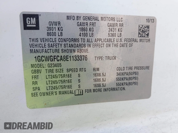 2014 Chevrolet Express Cargo Van with VIN 1GCWGFCA8E1133376, listed as a IAAI auction lot 41964949 with 344,831 mi miles. Bid and sale history available at carsss.com. Image 9.