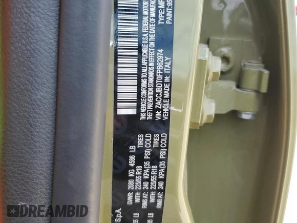 2015 Jeep Renegade Limited with VIN ZACCJBDT0FPB62974, listed as a Copart auction lot 54979735 with 104,023 mi miles and Non Repairable. Bid and sale history available at DreamBid. Image 13.