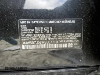 2021 BMW 3 Series 330i xDrive z VIN 3MW5R7J07M8C07710, wystawiony jako Copart lot #53181515 z przebiegiem Nie podano mil oraz Szkoda całkowita • Salvage title. Historia ofert i sprzedaży dostępna na DreamBid. Obrazek 14.