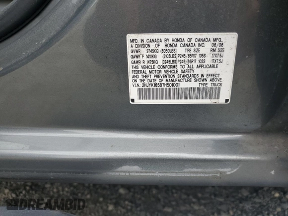 2007 Honda Ridgeline RTL w/Leather with VIN 2HJYK16587H501001, listed as a Copart auction lot 71579024 with 129,398 mi miles and Salvage Title. Bid and sale history available at carsss.com. Image 12.