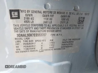 2014 Chevrolet Captiva Sport LT with VIN 3GNAL3EK7ES563707, listed as a IAAI auction lot 42118319 with 124,015 mi miles and . Bid and sale history available at DreamBid. Image 9.