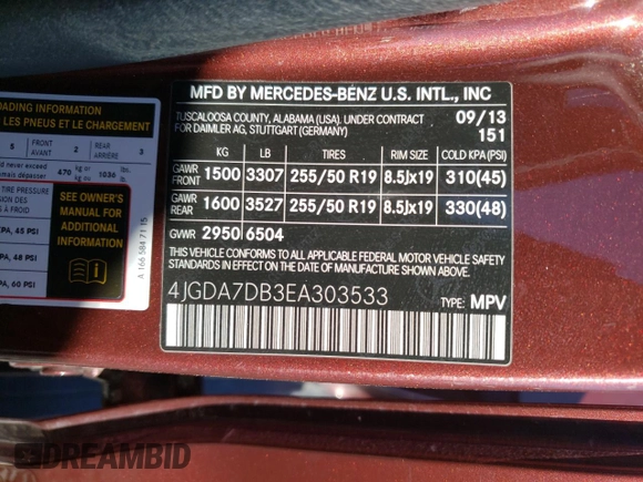 2014 Mercedes-Benz M 550 with VIN 4JGDA7DB3EA303533, listed as a Copart auction lot 89185595 with Not Provided miles and Salvage Title. Bid and sale history available at carsss.com. Image 13.
