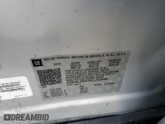 2019 GMC Terrain SLT with VIN 3GKALVEX2KL202640, listed as a Copart auction lot 84094044 with 84,574 mi miles and Salvage Title. Bid and sale history available at carsss.com. Image 12.
