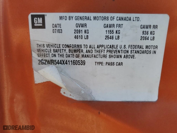 2004 Pontiac Grand Prix GTP with VIN 2G2WR544X41160539, listed as a Copart auction lot 70671784 with 236,458 mi miles and Salvage Title. Bid and sale history available at carsss.com. Image 12.