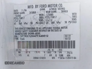 2007 Ford F-150 STX with VIN 1FTRX12W47FA49512, listed as a IAAI auction lot 42771332 with 203,687 mi miles and . Bid and sale history available at DreamBid. Image 9.
