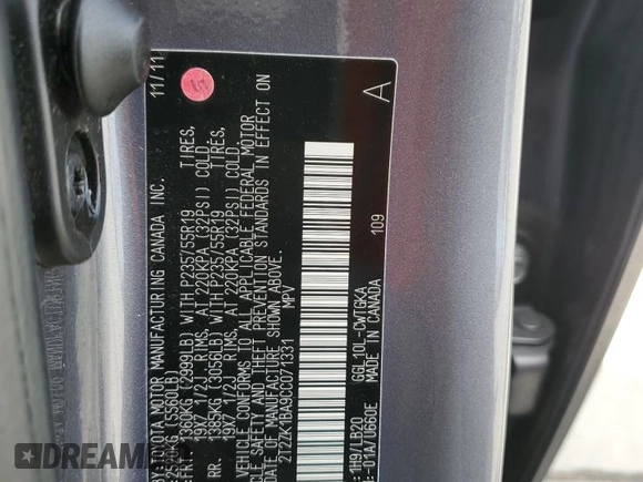 2012 Lexus RX 350 with VIN 2T2ZK1BA9CC071331, listed as a Copart auction lot 49186555 with 152,791 mi miles and Salvage Title. Bid and sale history available at DreamBid. Image 13.