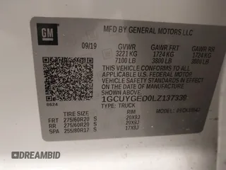 2020 Chevrolet Silverado 1500 LTZ with VIN 1GCUYGED0LZ137339, listed as a IAAI auction lot 41345010 with 131,216 mi miles and . Bid and sale history available at DreamBid. Image 9.
