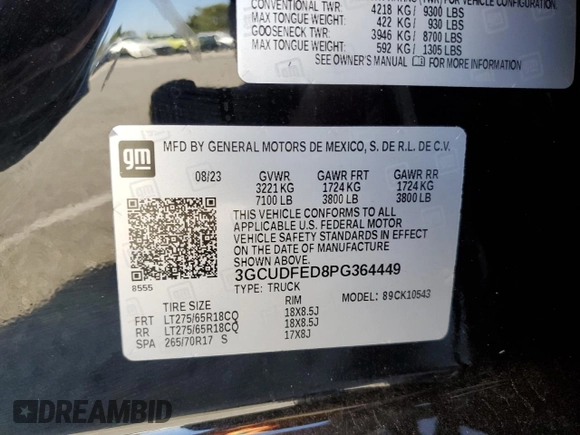 2023 Chevrolet Silverado 1500 LT Trail Boss with VIN 3GCUDFED8PG364449, listed as a Copart auction lot 71685704 with 13,637 mi miles and Salvage Title. Bid and sale history available at DreamBid. Image 14.
