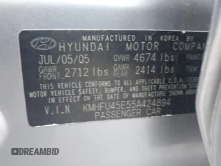 2005 Hyundai XG with VIN KMHFU45E55A424894, listed as a IAAI auction lot 41314611 with 158,408 mi miles. Bid and sale history available at carsss.com. Image 9.