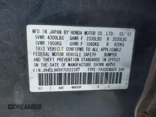 2007 Acura TSX Navi with VIN JH4CL969X7C022397, listed as a IAAI auction lot 41900470 with 202,191 mi miles. Bid and sale history available at carsss.com. Image 9.