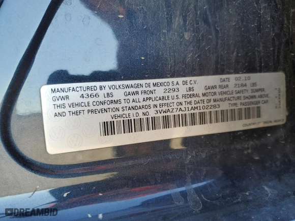 2010 Volkswagen Jetta Sedan Limited with VIN 3VWAZ7AJ1AM102283, listed as a Copart auction lot 44348575 with 125,463 mi miles and Salvage Title. Bid and sale history available at carsss.com. Image 13.