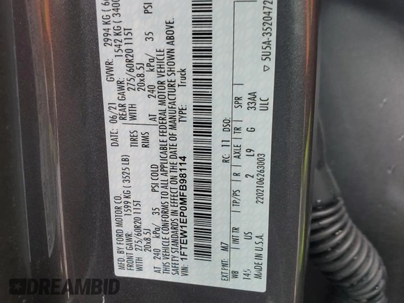 2021 Ford F-150 XL with VIN 1FTEW1EP0MFB98114, listed as a Copart auction lot 55892705 with 47,619 mi miles and Salvage title. Bid and sale history available at DreamBid. Image 12.