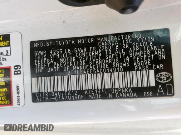 2010 Toyota Matrix S с VIN 2T1LE4EE6AC014910, выставлен на аукционе Copart как лот 63976195 с пробегом 225 062 миль миль и Чистый • Clean title. История ставок и продаж доступна на DreamBid. Изображение 12.