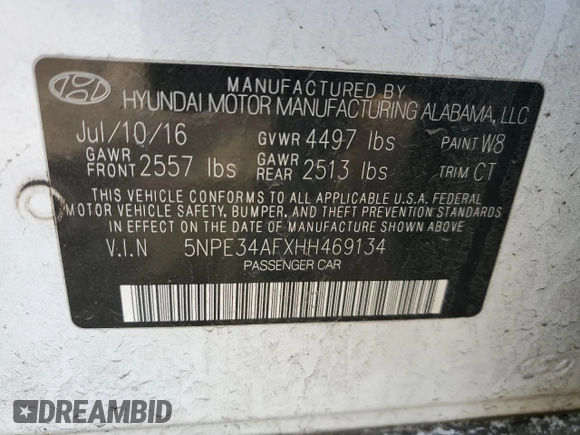 2017 Hyundai Sonata Sport with VIN 5NPE34AFXHH469134, listed as a Copart auction lot 45477325 with 126,108 mi miles and Salvage Title. Bid and sale history available at DreamBid. Image 14.