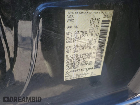 2013 Nissan Xterra S z VIN 5N1AN0NW6DN825399, wystawiony jako Copart lot #84597824 z przebiegiem 79 121 mil mil oraz Szkoda całkowita • Salvage title. Historia ofert i sprzedaży dostępna na DreamBid. Obrazek 14.