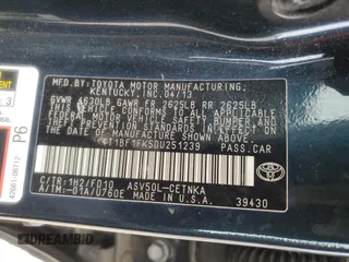2013 Toyota Camry L with VIN 4T1BF1FK5DU251239, listed as a Copart auction lot 55406915 with 204,841 mi miles and Clean Title. Bid and sale history available at carsss.com. Image 12.