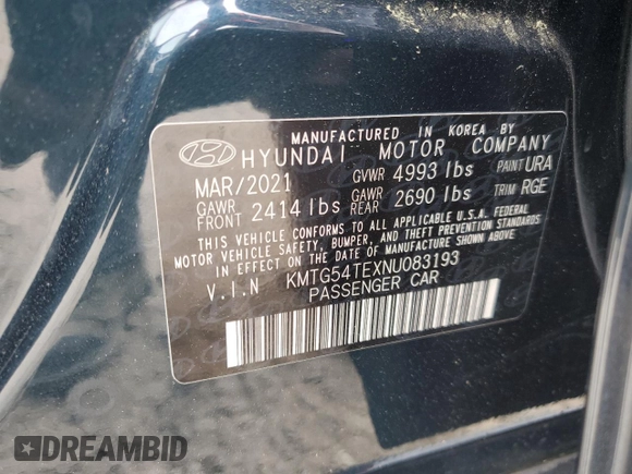 2022 Genesis G70 3.3T with VIN KMTG54TEXNU083193, listed as a Copart auction lot 56627395 with 16,980 mi miles and Salvage title. Bid and sale history available at DreamBid. Image 12.