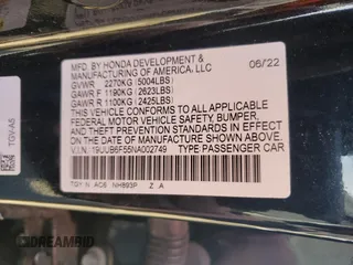 2022 Acura TLX w/A-Spec Package with VIN 19UUB6F55NA002749, listed as a Copart auction lot 51296665 with 33,345 mi miles and Salvage Title. Bid and sale history available at carsss.com. Image 14.