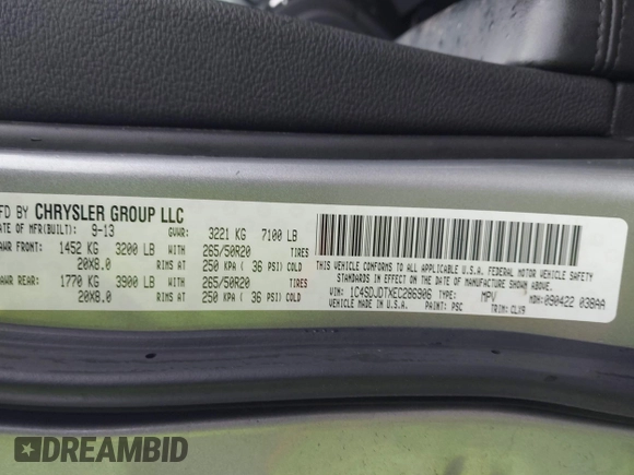 2014 Dodge Durango Limited with VIN 1C4SDJDTXEC286906, listed as a IAAI auction lot 41962120 with 111,309 mi miles and . Bid and sale history available at DreamBid. Image 9.
